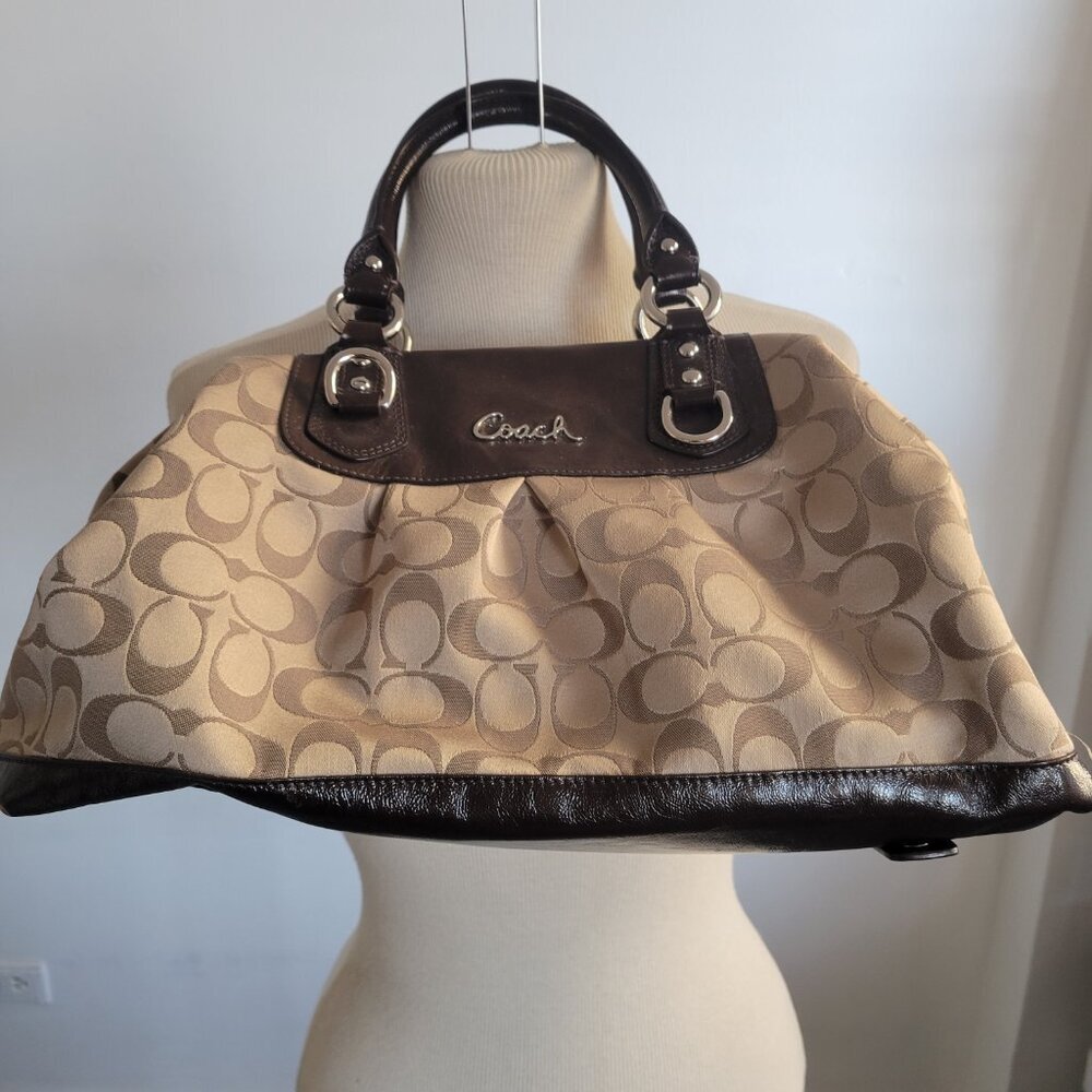 Coach Ashley Signature Sateen Brown/Khaki Satchel Handbag - Picture 6 of 16